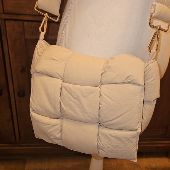 Beige Quilted Shoulder Bag - Picture 2 of 8